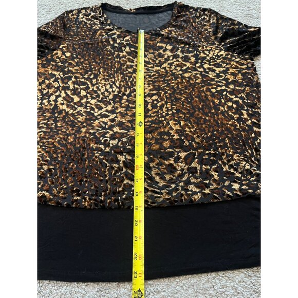 Leopard Print Sheer Tunic Top Size XL Soft Stretch Hem Flow Shiny Animal Comfort - Picture 4 of 6